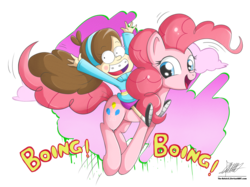 Size: 2021x1510 | Tagged: safe, artist:the-butch-x, pinkie pie, earth pony, human, pony, g4, clothes, crossover, duo, gravity falls, humans riding ponies, mabel pines, male, riding, riding a pony, simple background, skirt, sweater, transparent background