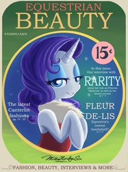 Size: 1956x2619 | Tagged: safe, artist:walliscolours, rarity, g4, alternate hairstyle, bedroom eyes, clothes, cover, dress, feather boa, female, lidded eyes, magazine, solo