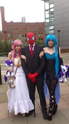 Size: 1836x3264 | Tagged: safe, artist:powered-combat-vest, princess cadance, queen chrysalis, human, b.u.c.k., g4, b.u.c.k. 2012, cosplay, irl, irl human, male, photo, spider-man