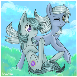 Size: 1100x1100 | Tagged: safe, artist:renaifoxi, limestone pie, marble pie, earth pony, pony, g4, duo, female, mare, sisters