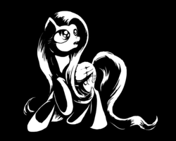 Size: 3000x2400 | Tagged: safe, artist:killer-teckel, fluttershy, g4, female, monochrome, solo