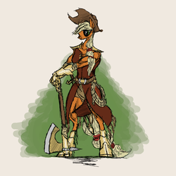 Size: 1000x1000 | Tagged: dead source, safe, artist:php15, applejack, earth pony, anthro, g4, axe, female, hooves, solo, sword