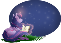 Size: 800x568 | Tagged: safe, artist:missantura, twilight sparkle, g4, female, magic, night, reading, solo