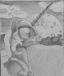 Size: 832x992 | Tagged: safe, artist:muffinshire, nightmare moon, g4, female, monochrome, solo, traditional art