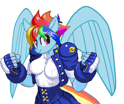 Size: 288x242 | Tagged: safe, rainbow dash, anthro, g4, angel eyes, female, mugen, raiya mikazuchi, solo, toukidenshou angel eyes