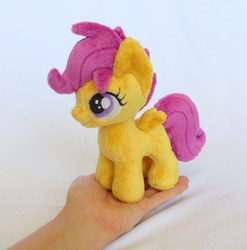 Size: 2579x2612 | Tagged: safe, artist:fireflytwinkletoes, scootaloo, g4, cute, hand, irl, photo, plushie, small