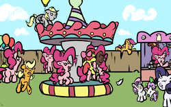 Size: 4000x2500 | Tagged: safe, artist:doggonepony, apple bloom, applejack, derpy hooves, pinkie pie, rarity, scootaloo, spike, sweetie belle, pegasus, pony, g4, balloon, carousel, female, mare