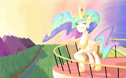 Size: 4000x2500 | Tagged: safe, artist:doggonepony, princess celestia, g4, balcony, female, happy, solo