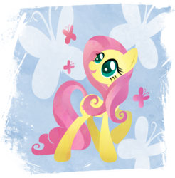 Size: 901x916 | Tagged: safe, artist:rariedash, part of a set, fluttershy, butterfly, pegasus, pony, g4, cutie mark, cutie mark background, female, hooves, lineless, mare, open mouth, raised hoof, solo