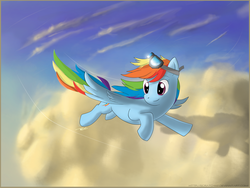 Size: 2000x1500 | Tagged: safe, artist:scratch42, rainbow dash, g4, cloud, cloudy, female, flying, goggles, solo