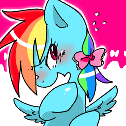 Size: 600x600 | Tagged: safe, artist:kyubi, rainbow dash, g4, bow, female, pixiv, solo