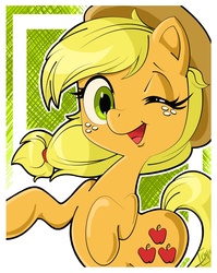 Size: 966x1213 | Tagged: safe, artist:mytoothless, applejack, g4, female, one eye closed, rearing, solo, wink