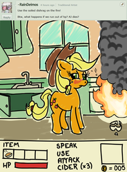 Size: 2500x3403 | Tagged: safe, artist:doggonepony, applejack, g4, comic, derp, drunk aj 365, female, fire, kitchen, solo, this is fine