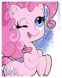 Size: 966x1213 | Tagged: safe, artist:mytoothless, pinkie pie, earth pony, pony, g4, female, mare, one eye closed, open mouth, solo, wink