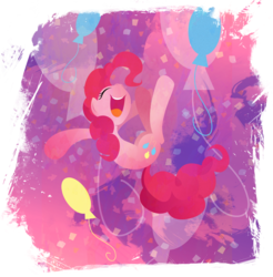 Size: 901x916 | Tagged: safe, artist:rariedash, part of a set, pinkie pie, earth pony, pony, g4, balloon, cutie mark, cutie mark background, eyes closed, female, happy, hooves, lineless, mare, open mouth, solo, teeth