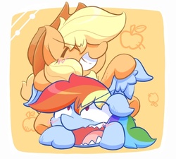 Size: 700x631 | Tagged: safe, artist:nyankamedon, applejack, rainbow dash, g4, fangs, pixiv