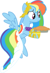 Size: 1370x2002 | Tagged: safe, artist:thehellbean, rainbow dash, pegasus, pony, g4, the best night ever, clothes, dress, female, food, gala dress, mare, pie, rainbow dash always dresses in style, simple background, solo, transparent background, vector