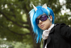 Size: 1404x936 | Tagged: safe, artist:norikat, dj pon-3, vinyl scratch, human, g4, cosplay, headphones, irl, irl human, photo, solo