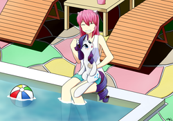 Size: 1687x1181 | Tagged: safe, artist:ligerstorm, rarity, g4, crossover, duo, elfen lied, kaede, nyū, swimming pool