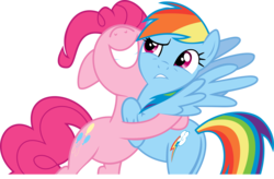 Size: 2984x1962 | Tagged: safe, artist:saturdaymorningproj, pinkie pie, rainbow dash, pony, g4, wonderbolts academy, duo, female, hug, lesbian, not sure if want, ship:pinkiedash, shipping, simple background, transparent background, vector