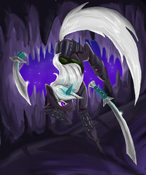 Size: 800x960 | Tagged: safe, artist:drizzthunter, pony, unicorn, drizzt do'urden, dungeons and dragons, forgotten realms, magic, ponified, solo, sword