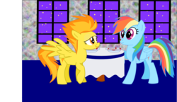 Size: 1177x678 | Tagged: safe, artist:wnaspp, rainbow dash, spitfire, pegasus, pony, g4, duo, female, mare, pie, ship:spitdash, shipping