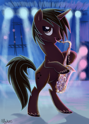 Size: 800x1114 | Tagged: safe, artist:yulyeen, oc, oc only, pony, bipedal, musical instrument, saxophone, solo
