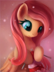 Size: 1400x1850 | Tagged: safe, artist:ajvl, fluttershy, pony, g4, female, knitting, snow, snowfall, solo