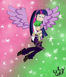 Size: 684x792 | Tagged: safe, artist:2-lettdodd, spike, twilight sparkle, human, g4, hug, human spike, humanized, spikelove, twilight sparkle (alicorn), winged humanization