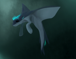 Size: 764x603 | Tagged: dead source, safe, artist:axel, manta ray, sea pony, dorsal fin, fin, fins, fish tail, gills, ocean, signature, swimming, tail, underwater, water