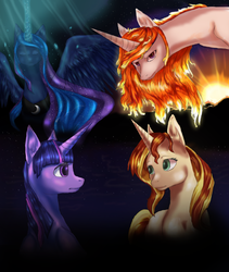 Size: 1480x1756 | Tagged: safe, artist:insanity-fox, princess celestia, princess luna, sunset shimmer, twilight sparkle, pony, g4, prime celestia