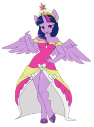 Size: 700x949 | Tagged: safe, artist:sugarcup, twilight sparkle, anthro, unguligrade anthro, g4, adorasexy, bare shoulders, beckoning, breasts, clothes, colored hooves, contrapposto, coronation dress, crown, cute, dress, female, hooves, jewelry, regalia, sexy, solo, twiabetes, twilight sparkle (alicorn)