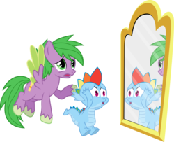 Size: 1280x1040 | Tagged: safe, artist:gray-gold, rainbow dash, spike, dragon, pegasus, pony, g4, .svg available, dragonified, mirror, new rainbow dash, ponified, ponified spike, rainbow dragon, simple background, species swap, transparent background, vector