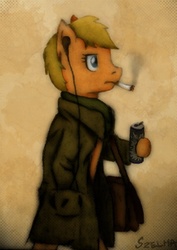 Size: 346x489 | Tagged: safe, artist:dunnowhattowrite, oc, oc only, anthro, anthro oc, cigarette, little rouge, smoking, solo, szelma