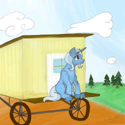 Size: 1280x1280 | Tagged: safe, artist:sqoad-and-ponies, trixie, pony, unicorn, g4, female, mare, solo, wagon