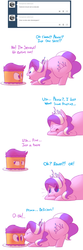 Size: 848x2568 | Tagged: safe, artist:secretgoombaman12345, diamond tiara, scootaloo, food pony, original species, pony, ask chubby diamond, g4, blushing, cake, comic, dialogue, fat, imminent vore, licking, this will end in death, tumblr