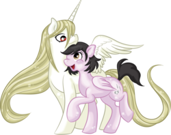 Size: 800x635 | Tagged: safe, artist:allocen, oc, oc:shining beauty, oc:sweet melody, alicorn, pegasus, pony, alicorn oc, aphrodi terumi, couple, crossover, cutie mark, inazuma eleven, ponified, simple background, transparent background