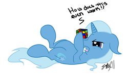 Size: 733x445 | Tagged: safe, artist:fribox, trixie, pony, unicorn, g4, female, mare, rubik's cube, solo