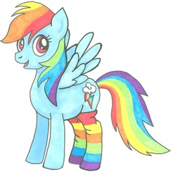 Size: 1372x1339 | Tagged: safe, artist:sandsibilings, rainbow dash, g4, clothes, female, rainbow socks, socks, solo, striped socks, traditional art