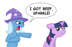 Size: 847x551 | Tagged: safe, artist:scritchy, trixie, twilight sparkle, g4, dialogue, duo