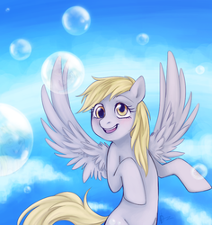 Size: 826x876 | Tagged: safe, artist:thecommontrickster, derpy hooves, pegasus, pony, g4, bubble, female, mare, solo