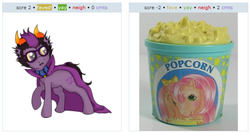 Size: 596x318 | Tagged: safe, g1, bucket, eridan ampora, exploitable meme, homestuck, juxtaposition, juxtaposition win, meme, ponified, popcorn