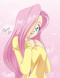 Size: 2550x3300 | Tagged: safe, artist:shinta-girl, fluttershy, human, g4, clothes, female, humanized, solo, sweater, sweatershy