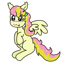 Size: 710x710 | Tagged: dead source, safe, fluttershy, oc, pegasus, pony, g4, :3, blank flank, ear fluff, flying, freckles, mlp arena, parody, simple background, solo, sparkly mane, sparkly tail, stars, tail, tongue out, transparent background