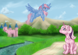 Size: 2912x2059 | Tagged: safe, artist:shaiyeh, twilight, wind whistler, g1, dream castle