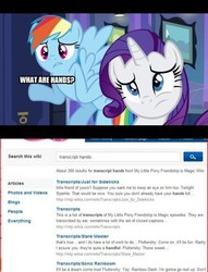 Size: 450x588 | Tagged: safe, rainbow dash, rarity, equestria girls, g4, hand, image macro, nitpicking, wiki