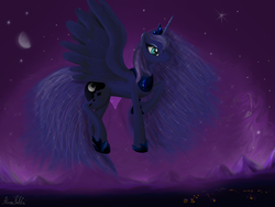 Size: 2000x1500 | Tagged: safe, artist:hengebellika, princess luna, alicorn, pony, g4, female, night, ponyville, princess, solo