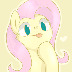Size: 1500x1500 | Tagged: safe, artist:sion, fluttershy, g4, female, heart, pixiv, solo, tongue out