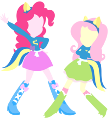 Size: 3368x3746 | Tagged: safe, artist:vivian reed, fluttershy, pinkie pie, equestria girls, g4, duo, female, lesbian, lineless, minimalist, ship:flutterpie, shipping, simple background, transparent background, vector, wondercolts