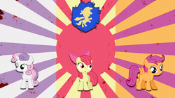 Size: 1920x1080 | Tagged: safe, artist:gustaviaable, apple bloom, scootaloo, sweetie belle, g4, cutie mark crusaders, logo, sunburst background, vector, wallpaper